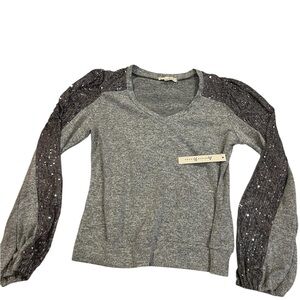 Gray Sweater with Sequin Sleeves